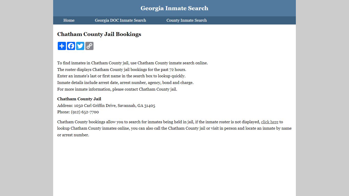 Chatham County Jail Bookings - Georgia Inmate Search